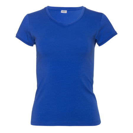 Женская синяя футболка арт. 07U приталенного силуэта, 92% хлопок и 8% эластан, 180 гр/м2, оптом | Мерч, униформа и текстиль для бизнеса 
 photo-0