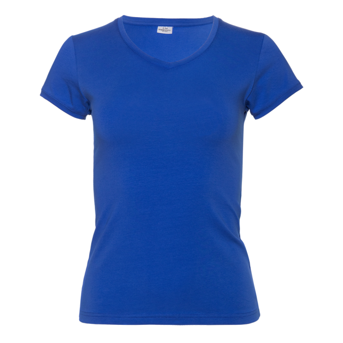 Женская синяя футболка арт. 07U приталенного силуэта, 92% хлопок и 8% эластан, 180 гр/м2, оптом | Мерч, униформа и текстиль для бизнеса 
 фото-0