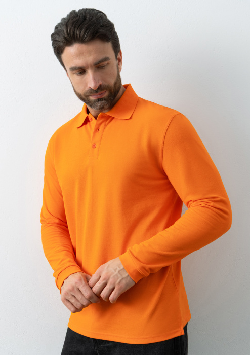 Рубашка поло унисекс STAN длинный рукав хлопок/полиэстер 185, 104S, Оранжевый (28) | Мерч, униформа и текстиль для бизнеса фото-3