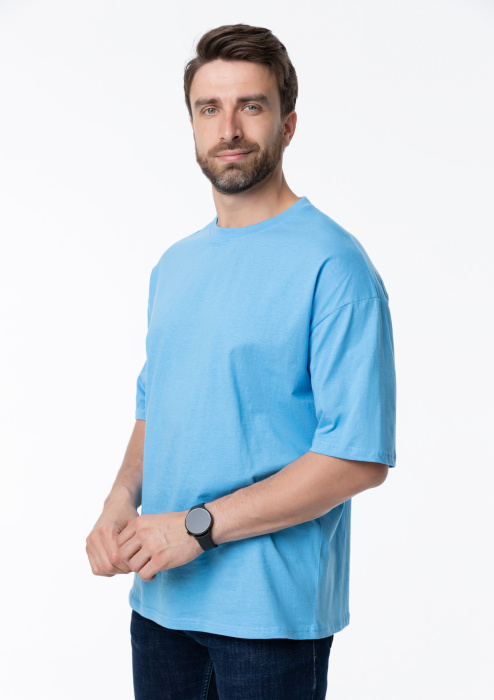 Голубая футболка арт. 39 оверсайз кроя, из 100% хлопка, 140 гр/м2, оптом | Мерч, униформа и текстиль для бизнеса   фото-4