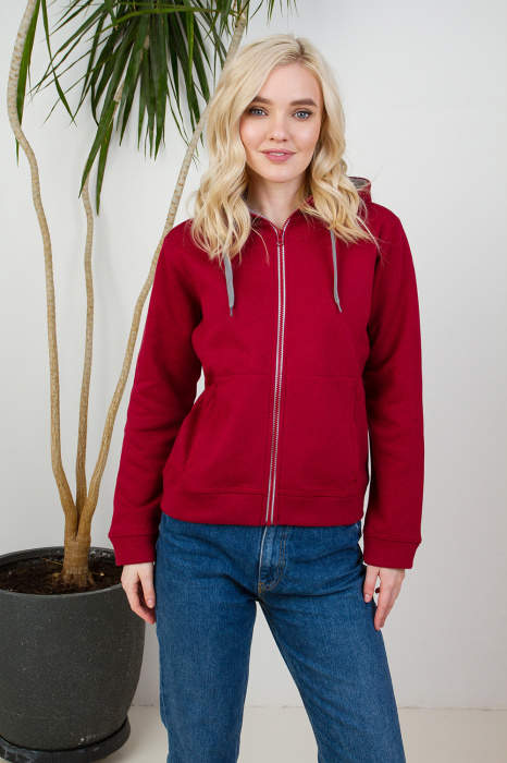 Толстовка женская STAN  с капюшоном на молнии сэндвич 320, 19, Бордовый меланж (166) фото-3