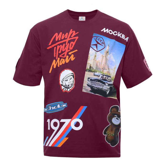 Бордовая футболка СССР оверсайз кроя из 100% хлопка, 240 гр/м2, оптом | Мерч, униформа и текстиль для бизнеса  фото-2