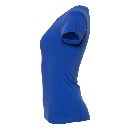 Женская синяя футболка арт. 07U приталенного силуэта, 92% хлопок и 8% эластан, 180 гр/м2, оптом | Мерч, униформа и текстиль для бизнеса 
 photo-2