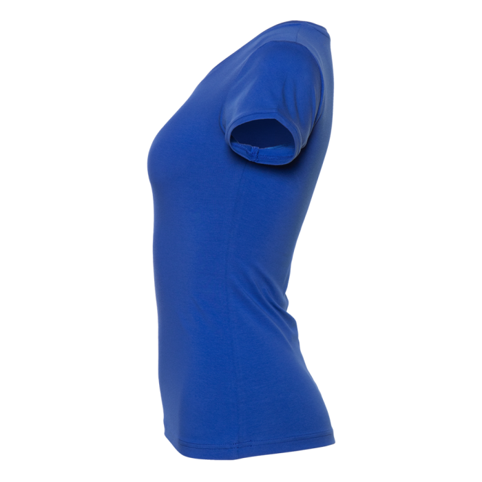 Женская синяя футболка арт. 07U приталенного силуэта, 92% хлопок и 8% эластан, 180 гр/м2, оптом | Мерч, униформа и текстиль для бизнеса 
 фото-2