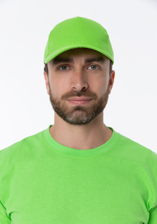 Ярко-зеленая бейсболка арт. 10L, 5 клиньев из 100% хлопка, 150 гр/м2, оптом | Мерч, униформа и текстиль для бизнеса  photo-5