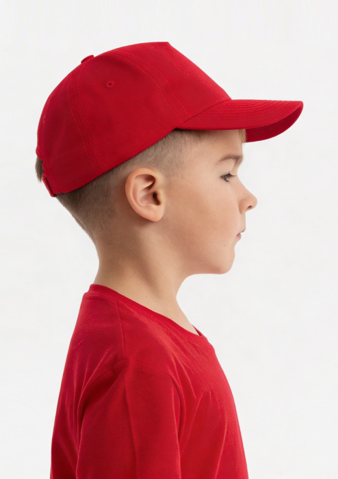 Красная детская бейсболка арт. 10J, 5 клиньев из 100% хлопка, 150 гр/м2, оптом | Мерч, униформа и текстиль для бизнеса  фото-4