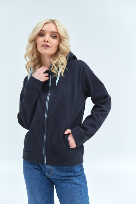Толстовка женская STAN  с капюшоном на молнии сэндвич 320, 19, Т-синий (46) фото-3