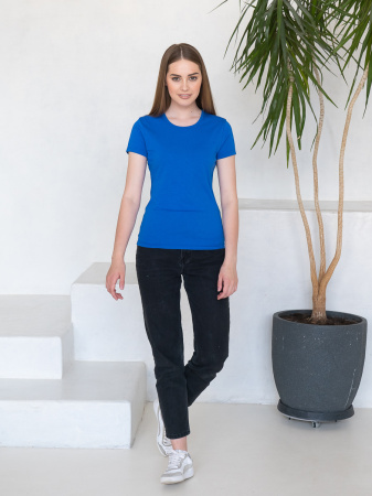 Женская синяя футболка арт. 02W приталенного силуэта из 100% хлопка, 150 гр/м2, оптом | Мерч, униформа и текстиль для бизнеса  photo-5