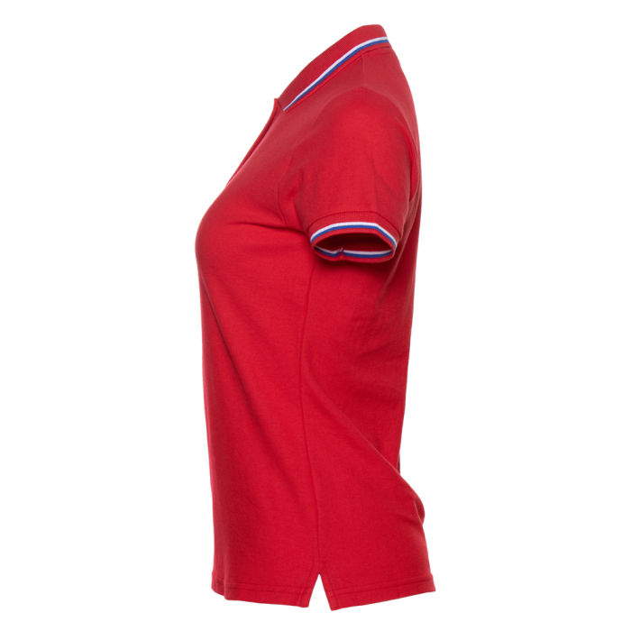 Женская красная рубашка поло арт. 04WRUS приталенного кроя c триколором, 80% хлопок, 20% полиэстер, 185 гр/м2, оптом | Мерч, униформа и текстиль для бизнеса фото-2