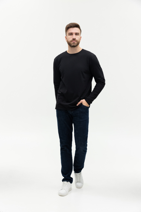 Чёрная футболка с длинными рукавами арт. 35 прямого кроя, состав 92% хлопок 8% эластан, 180 гр/м2, оптом | Мерч, униформа и текстиль для бизнеса   фото-3