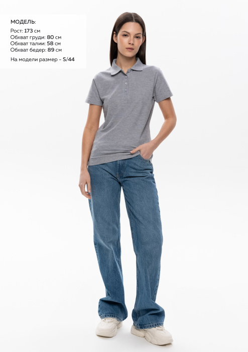 Женская серая рубашка поло арт. 104W приталенного кроя, 65% хлопок, 35% полиэстер, 185 гр/м2, оптом | Мерч, униформа и текстиль для бизнеса  фото-3