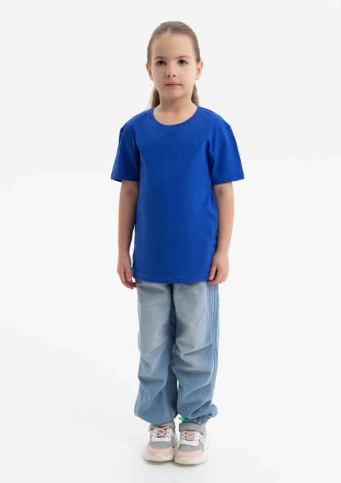 Синяя детская футболка арт. 06U оверсайз кроя из 100% хлопка, 140 гр/м2, оптом | Мерч, униформа и текстиль для бизнеса фото-4