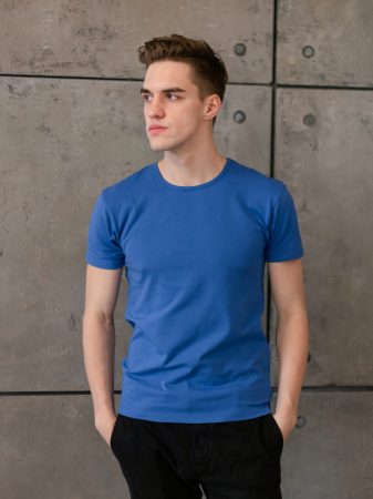 Синяя футболка арт. 37 облегающего силуэта, 92% хлопок, 8% эластан, 180 гр/м2, оптом | Мерч, униформа и текстиль для бизнеса  photo-3