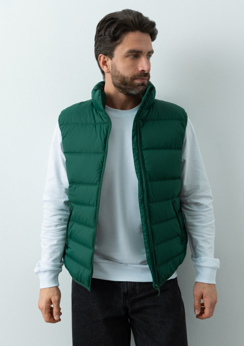 Темно-зеленый однотонный утепленный жилет арт. 82, 100% нейлон, оптом | Мерч, униформа и текстиль для бизнеса фото-2