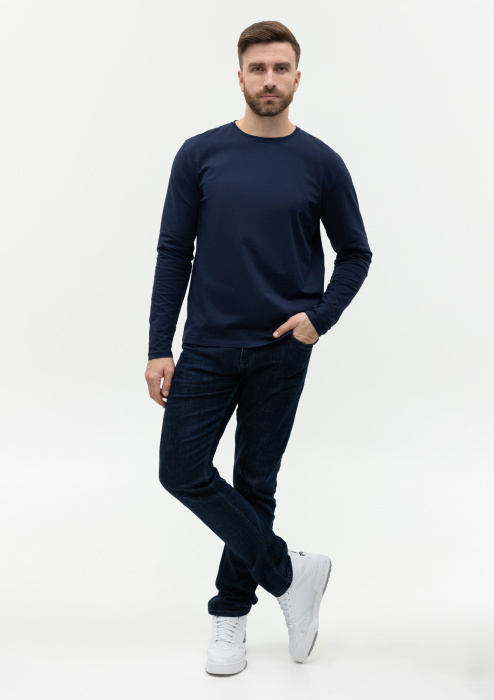 Темно-синяя футболка с длинными рукавами арт. 35 прямого кроя, состав 92% хлопок 8% эластан, 180 гр/м2, оптом | Мерч, униформа и текстиль для бизнеса   фото-3