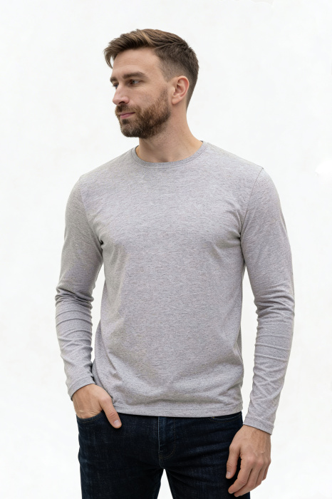Серая футболка с длинными рукавами арт. 35 прямого кроя, из 100% хлопка, 140 гр/м2, оптом | Мерч, униформа и текстиль для бизнеса   фото-3