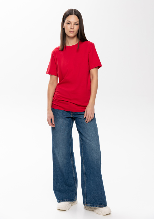 Красная футболка арт. 02 прямого кроя из 100% хлопка, 160 гр/м2, оптом | Мерч, униформа и текстиль для бизнеса  фото-4