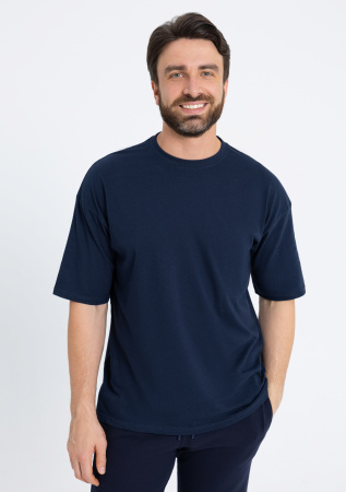 Тёмно-синяя футболка арт. 39 оверсайз кроя, из 100% хлопка, 140 гр/м2, оптом | Мерч, униформа и текстиль для бизнеса   photo-7