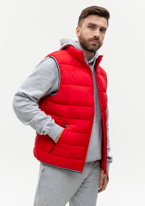 Красный однотонный утепленный жилет арт. 82 с контрастным кантом, 100% нейлон, оптом | Мерч, униформа и текстиль для бизнеса фото-4