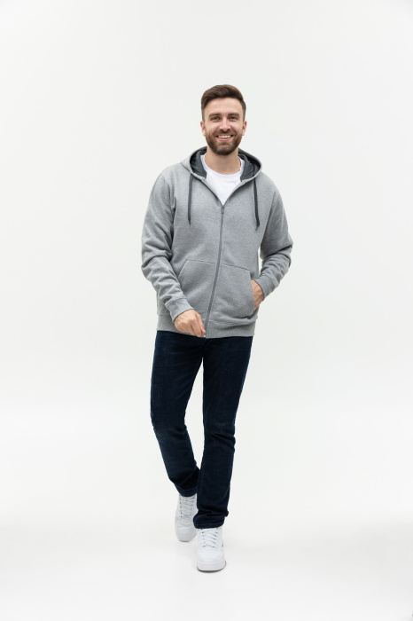 Толстовка мужская STAN с капюшоном на молнии футер без начёса 260, 61, Серый меланж (50) | Мерч, униформа и текстиль для бизнеса фото-4