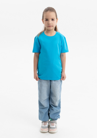 Бирюзовая детская футболка арт. 06U оверсайз кроя из 100% хлопка, 140 гр/м2, оптом | Мерч, униформа и текстиль для бизнеса photo-3