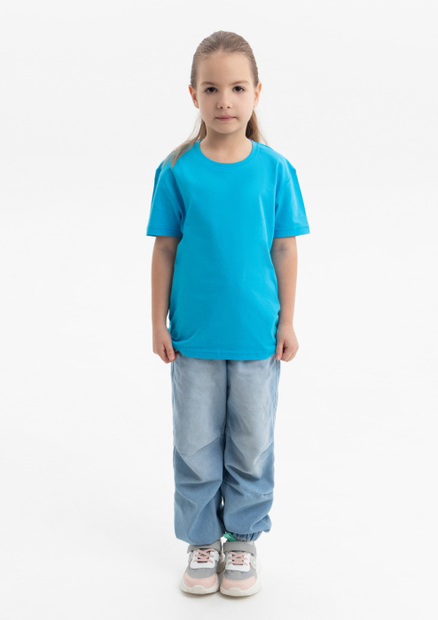 Бирюзовая детская футболка арт. 06U оверсайз кроя из 100% хлопка, 140 гр/м2, оптом | Мерч, униформа и текстиль для бизнеса фото-3