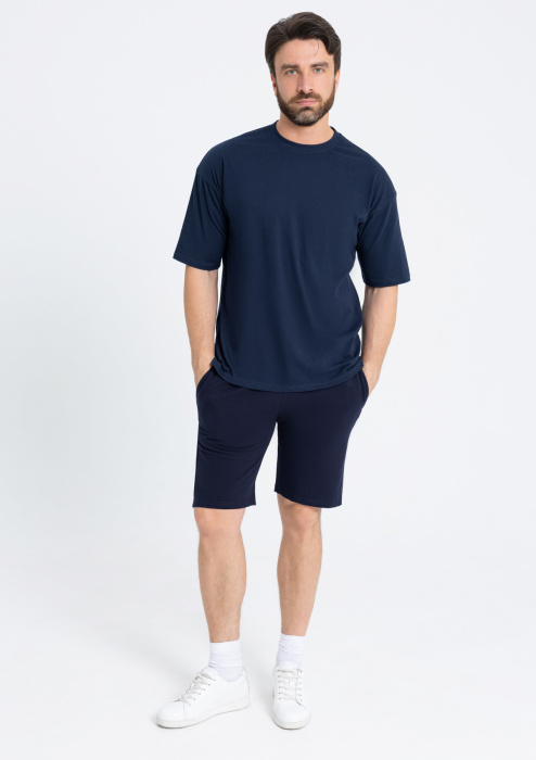 Тёмно-синяя футболка арт. 39 оверсайз кроя, из 100% хлопка, 140 гр/м2, оптом | Мерч, униформа и текстиль для бизнеса   фото-4