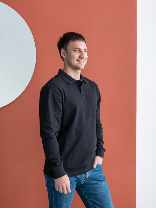 Оранжевая рубашка поло с длинным рукавом арт. 104LS прямого кроя из 100% хлопка, 185 гр/м2, оптом | Мерч, униформа и текстиль для бизнеса  фото-3