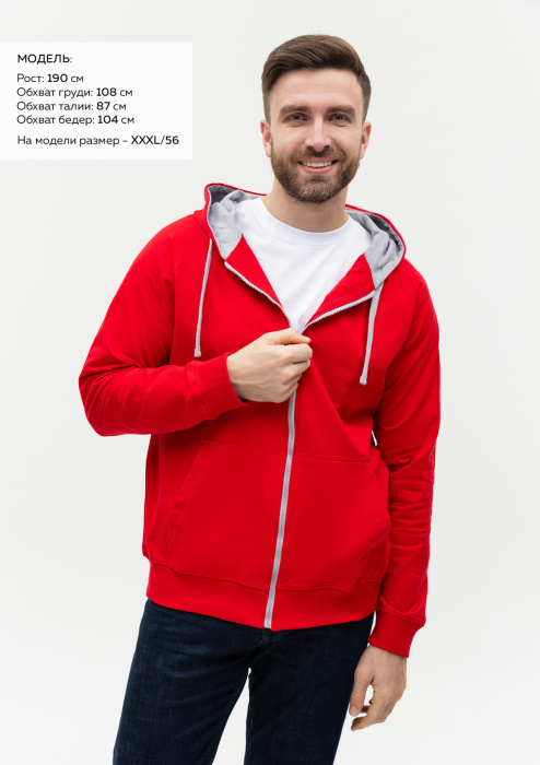 Толстовка мужская STAN с капюшоном на молнии футер без начёса 260, 61, Красный (14) | Мерч, униформа и текстиль для бизнеса фото-4