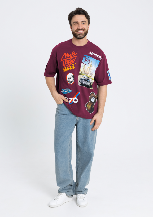 Бордовая футболка СССР оверсайз кроя из 100% хлопка, 240 гр/м2, оптом | Мерч, униформа и текстиль для бизнеса  фото-1