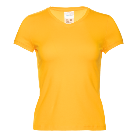 Женская желтая футболка арт. 07U приталенного силуэта, 92% хлопок и 8% эластан, 180 гр/м2, оптом | Мерч, униформа и текстиль для бизнеса  photo-0