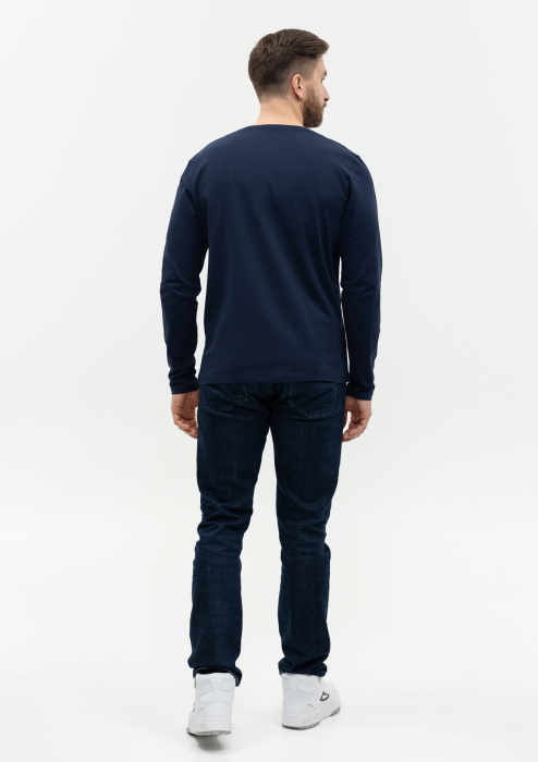 Темно-синяя футболка с длинными рукавами арт. 35 прямого кроя, состав 92% хлопок 8% эластан, 180 гр/м2, оптом | Мерч, униформа и текстиль для бизнеса   фото-4