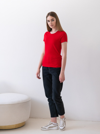 Женская красная футболка арт. 02W приталенного силуэта из 100% хлопка, 150 гр/м2, оптом | Мерч, униформа и текстиль для бизнеса  photo-5