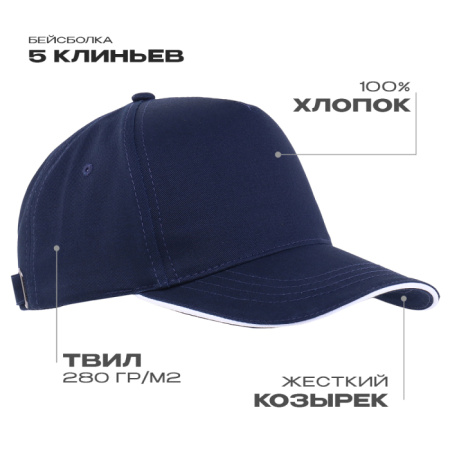 Бейсболка с кантом STAN 5 клиньев хлопок 280,14, Темно-синий (46)  photo-0