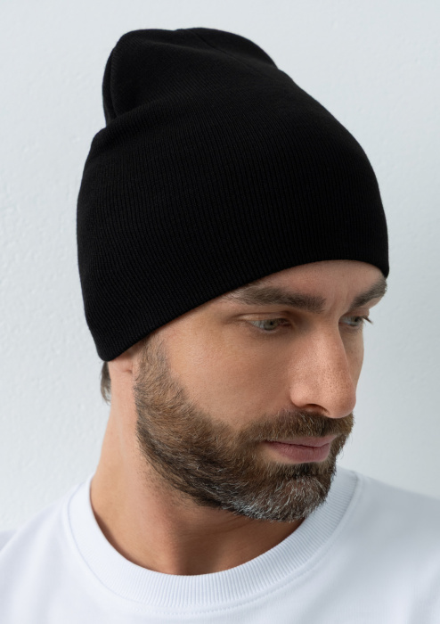 Черная шапка арт. 016 из 100% акрила, 300 гр/м2, оптом | Мерч, униформа и текстиль для бизнеса  фото-2