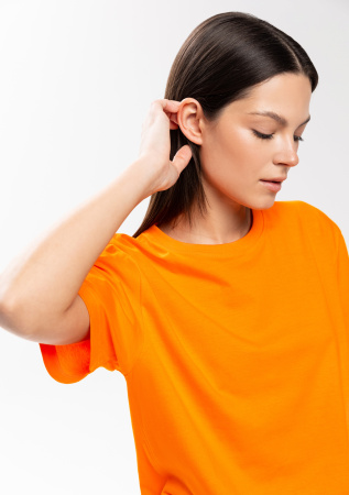 Оранжевая футболка арт. 02 прямого кроя из 100% хлопка, 160 гр/м2, оптом | Мерч, униформа и текстиль для бизнеса  photo-7