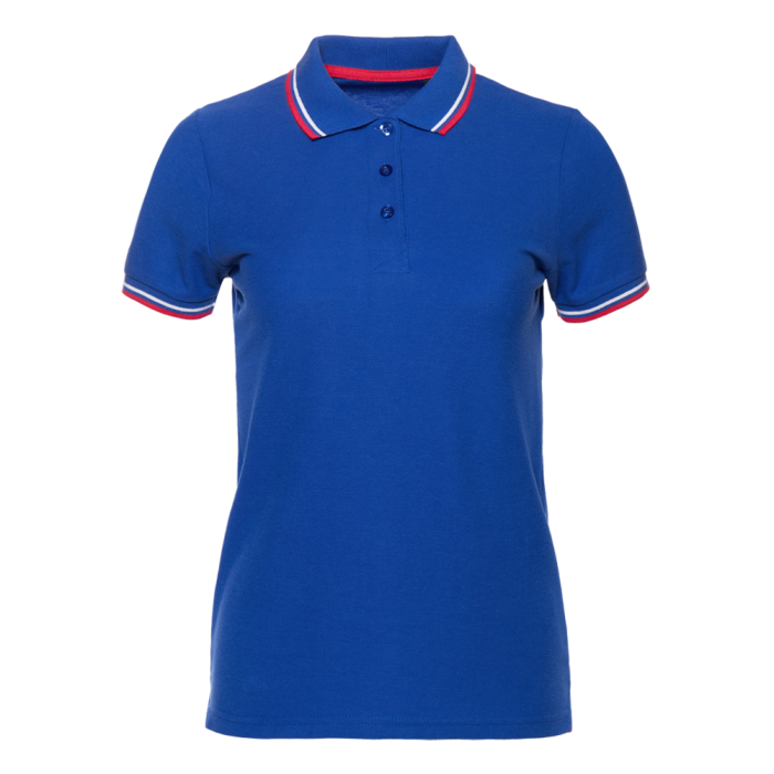 Женская синяя рубашка поло арт. 04WRUS приталенного кроя c триколором, 80% хлопок, 20% полиэстер, 185 гр/м2, оптом | Мерч, униформа и текстиль для бизнеса  фото-0