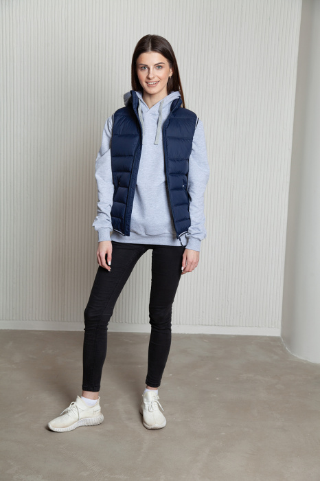 Темно-синий однотонный утепленный женский жилет арт. 82W, 100% нейлон, оптом | Мерч, униформа и текстиль для бизнеса фото-4