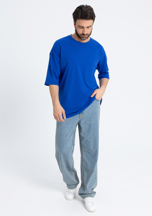 Синяя футболка арт. 39 оверсайз кроя, из 100% хлопка, 140 гр/м2, оптом | Мерч, униформа и текстиль для бизнеса   фото-4