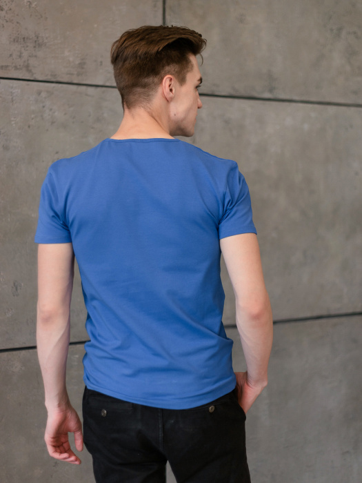 Синяя футболка арт. 37 облегающего силуэта, 92% хлопок, 8% эластан, 180 гр/м2, оптом | Мерч, униформа и текстиль для бизнеса  фото-4