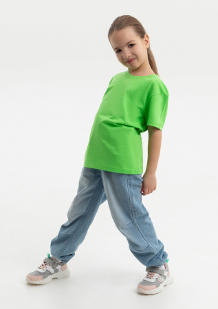 Ярко-зелёная детская футболка арт. 06U оверсайз кроя из 100% хлопка, 140 гр/м2, оптом | Мерч, униформа и текстиль для бизнеса photo-4