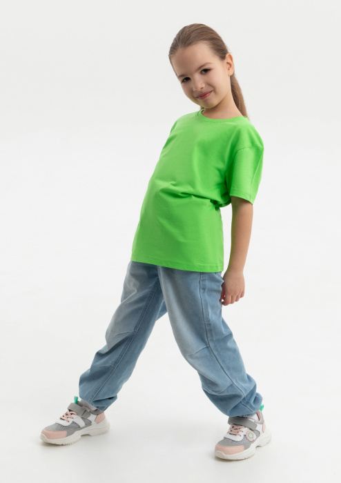 Ярко-зелёная детская футболка арт. 06U оверсайз кроя из 100% хлопка, 140 гр/м2, оптом | Мерч, униформа и текстиль для бизнеса фото-4