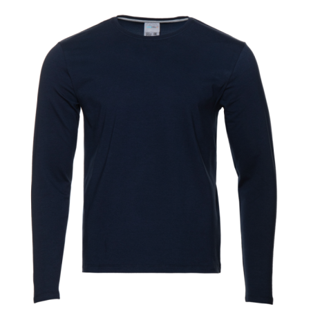Темно-синяя футболка с длинными рукавами арт. 35 прямого кроя, из 100% хлопка, 140 гр/м2, оптом | Мерч, униформа и текстиль для бизнеса photo-0