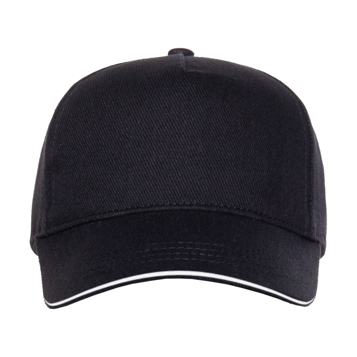 Черная бейсболка с кантом арт. 04, 5 клиньев из 100% хлопка, 330 гр/м2, оптом | Мерч, униформа и текстиль для бизнеса  фото-2
