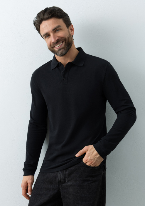 Рубашка поло унисекс STAN длинный рукав хлопок/полиэстер 185, 104S, Чёрный (20) | Мерч, униформа и текстиль для бизнеса фото-4
