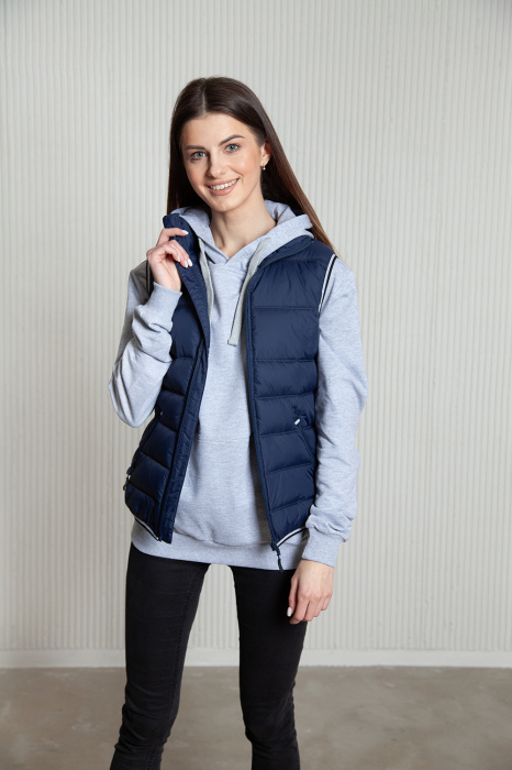 Темно-синий однотонный утепленный женский жилет арт. 82W, 100% нейлон, оптом | Мерч, униформа и текстиль для бизнеса фото-2