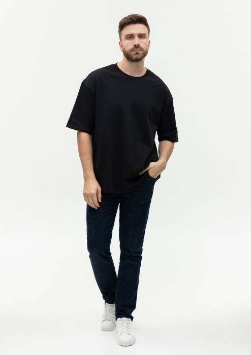 Чёрная футболка арт. 56 оверсайз кроя из 100% хлопка, 240 гр/м2, оптом | Мерч, униформа и текстиль для бизнеса  фото-4