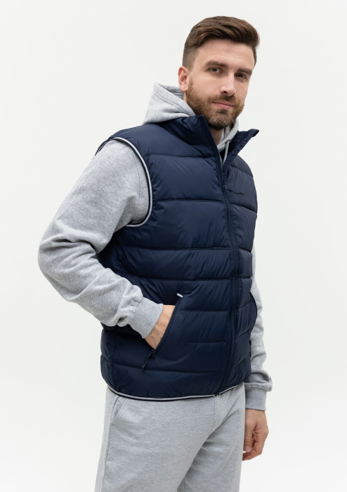 Темно-синий однотонный утепленный жилет арт. 82 с контрастным кантом, 100% нейлон, оптом | Мерч, униформа и текстиль для бизнеса фото-4