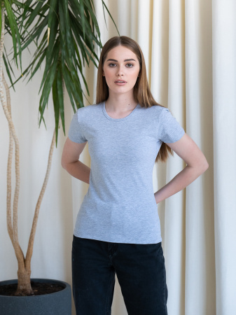 Женская темно-синяя футболка арт. 37W приталенного силуэта, 92% хлопок и 8% эластан, 180 гр/м2, оптом | Мерч, униформа и текстиль для бизнеса 
 photo-3