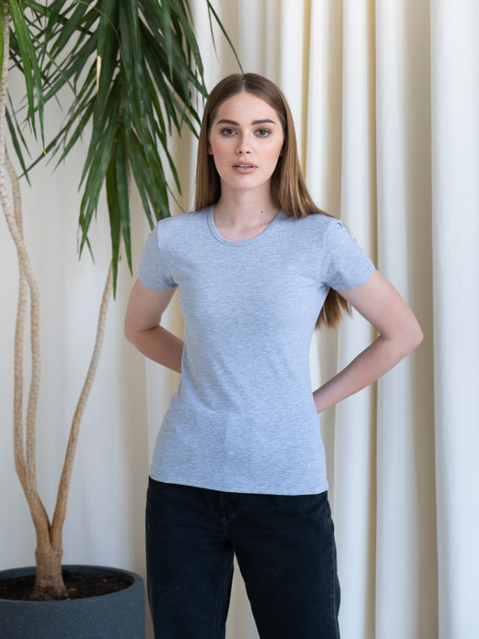 Женская темно-синяя футболка арт. 37W приталенного силуэта, 92% хлопок и 8% эластан, 180 гр/м2, оптом | Мерч, униформа и текстиль для бизнеса 
 фото-3